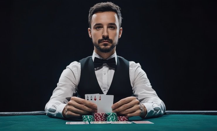 Antarmuka aplikasi mobile lumba 188 menampilkan meja Casino Hold'em dengan kontrol taruhan yang intuitif